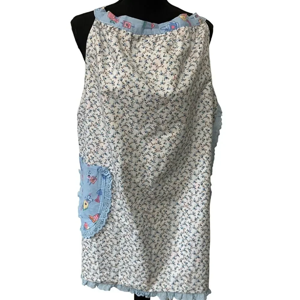 Blue Patterned Reversible Kitchen Apron OSFM